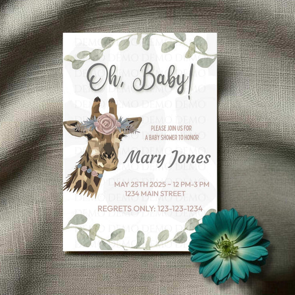 Personalized Giraffe Baby Shower Party Invitation
