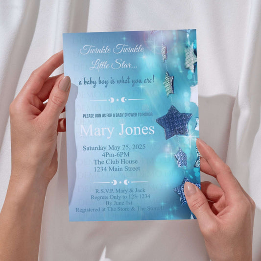 Personalized Twinkle Star Boy Baby Shower Invite