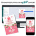 Digital editing software with a bridal shower invitation displayed on a computer screen, phone, and paper.