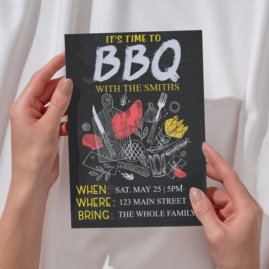 Personalized Chalk BBQ Party Invitation – Editable Backyard Cookout Template