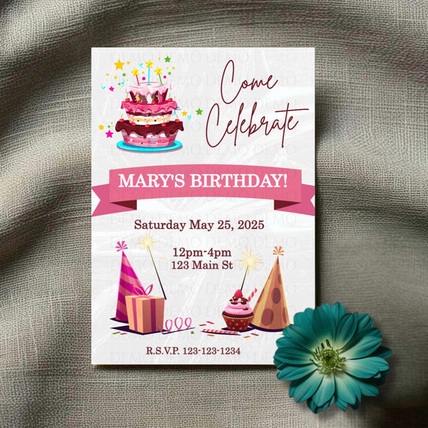Personalized Cupcakes & Balloons Birthday Invitation