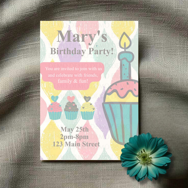 Personalized Cupcake Birthday Invitation