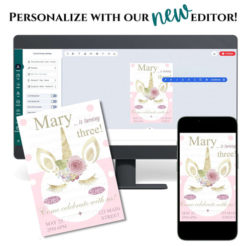 Personalized Glitter Unicorn Birthday Invitation