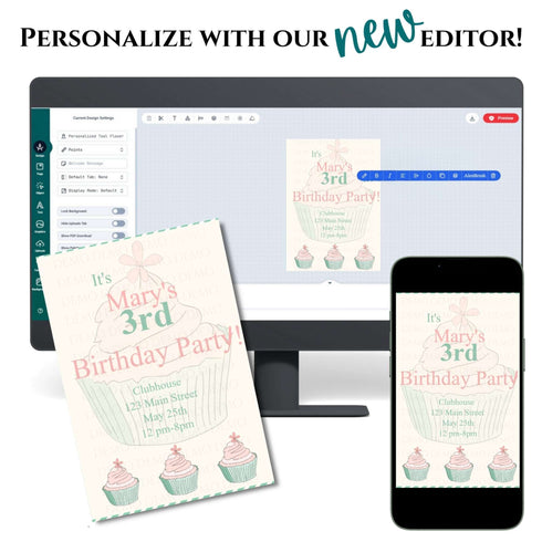 Personalized Green-Pink Cupcake Birthday Invitation – Editable Template