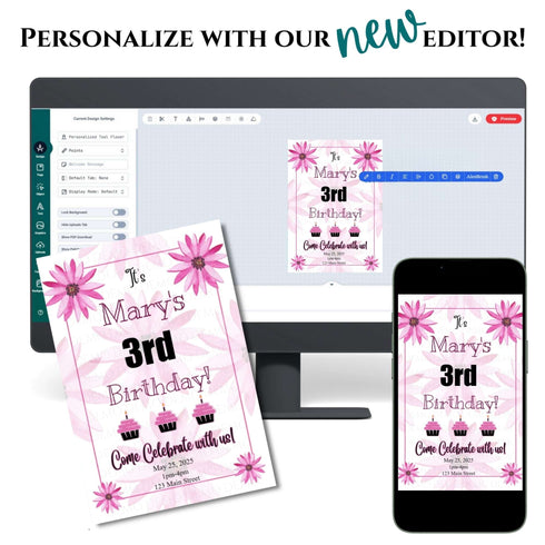Personalized Hot Pink Flower Birthday Invitation