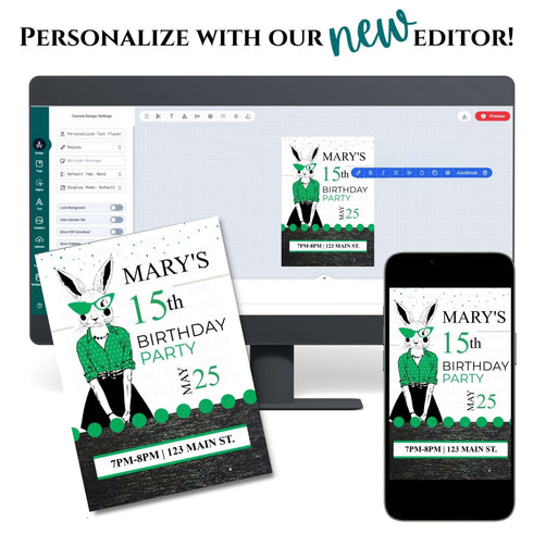 Personalized Milestone Green Bunny Invitation