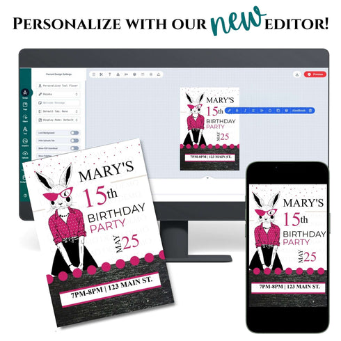 Personalized Milestone Pink Bunny Birthday Invitation