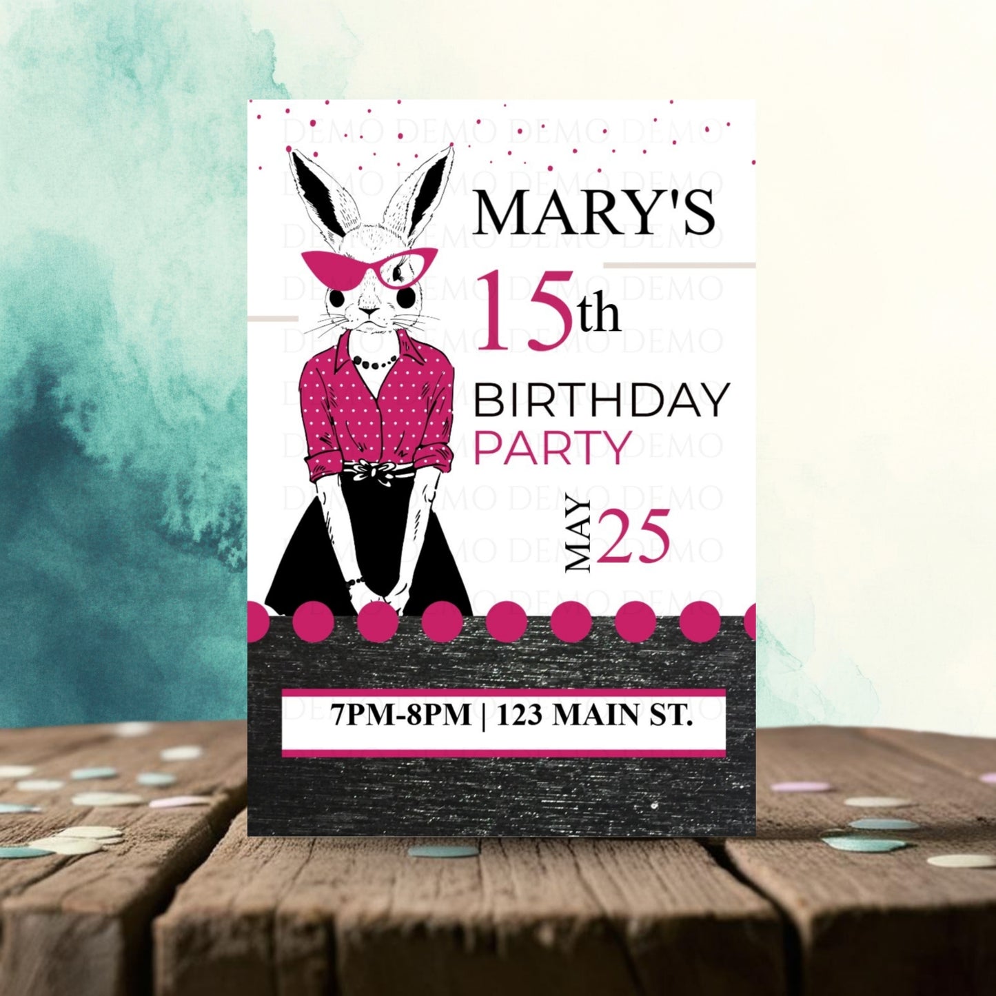 Personalized Milestone Pink Bunny Birthday Invitation