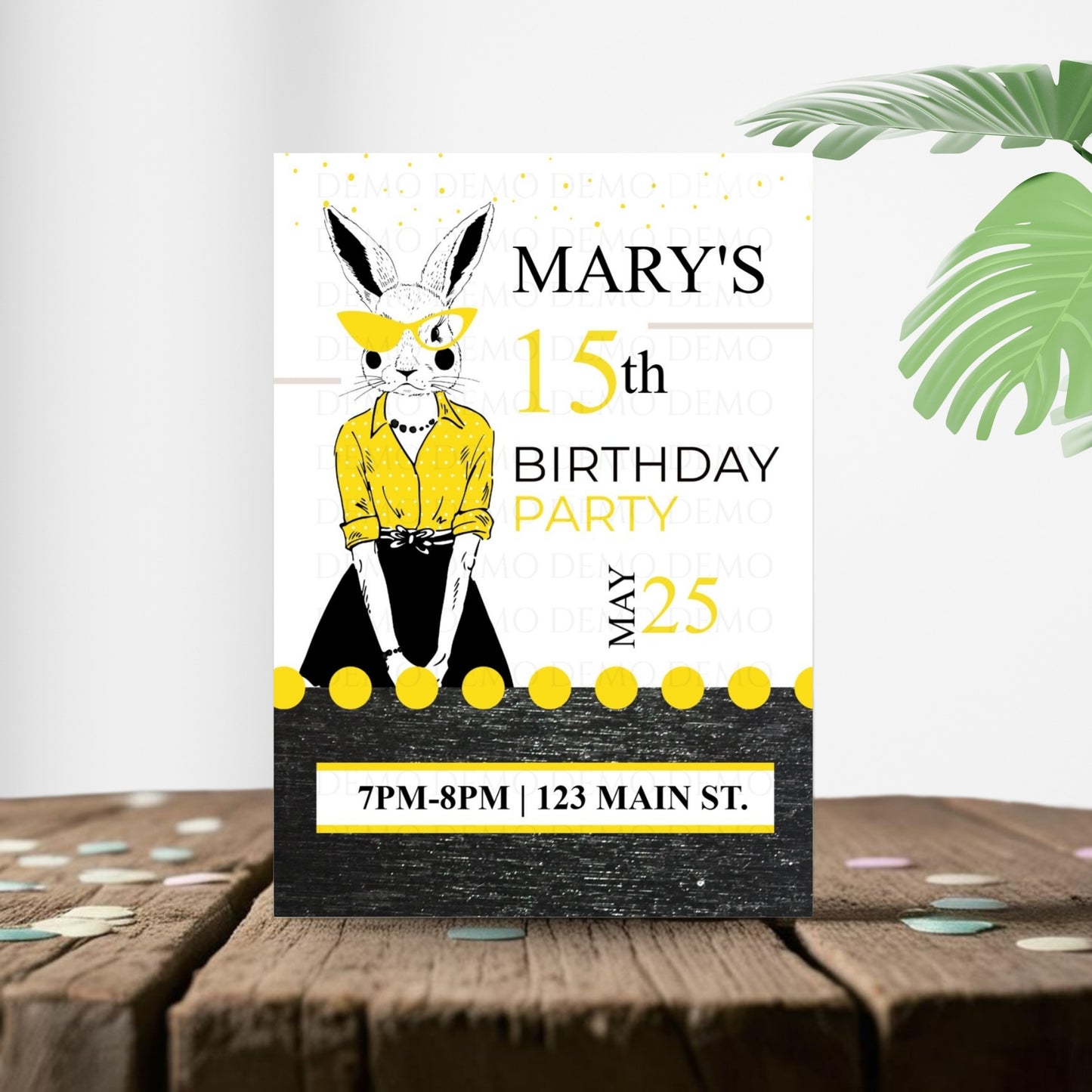 Personalized Milestone Yellow Bunny Birthday Invitation