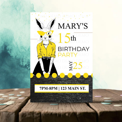 Personalized Milestone Yellow Bunny Birthday Invitation