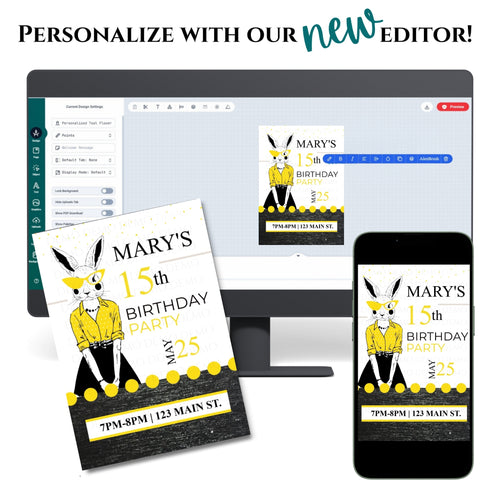 Personalized Milestone Yellow Bunny Birthday Invitation