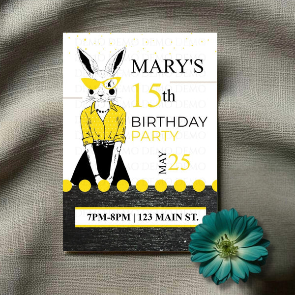 Personalized Milestone Yellow Bunny Birthday Invitation
