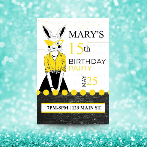 Personalized Milestone Yellow Bunny Birthday Invitation