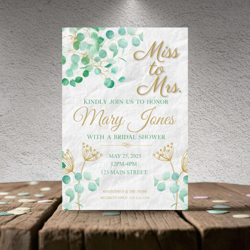 Personalized Mint Floral Bridal Shower Invitation
