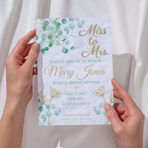 Personalized Mint Floral Bridal Shower Invitation
