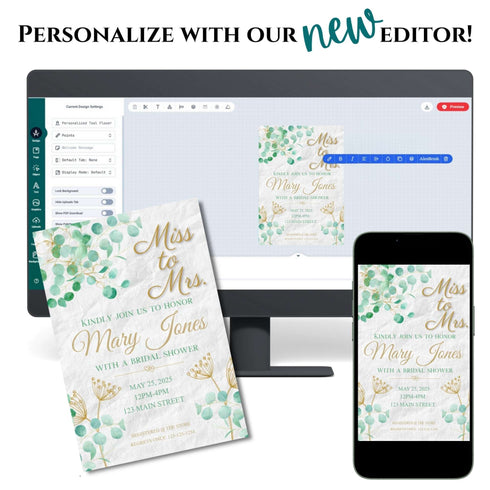 Personalized Mint Floral Bridal Shower Invitation
