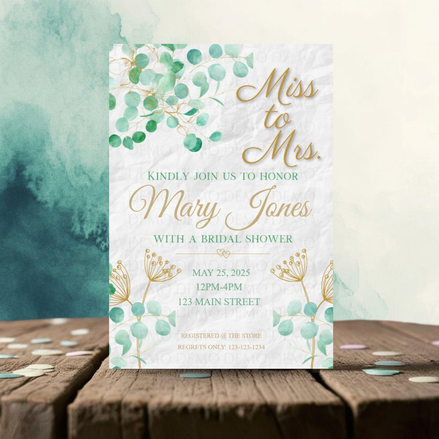 Personalized Mint Floral Bridal Shower Invitation
