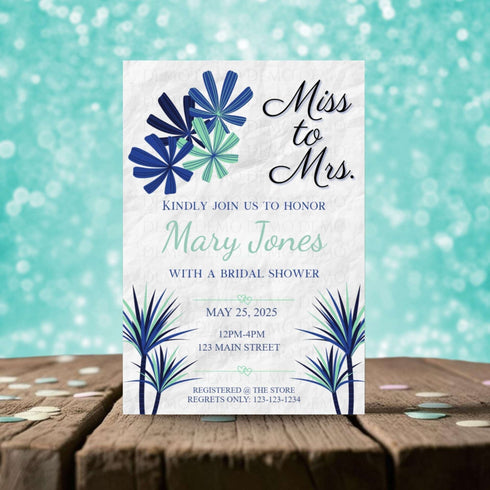 Personalized Navy Blue Bold Bridal Shower Invitation