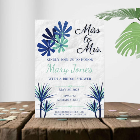 Personalized Navy Blue Bold Bridal Shower Invitation