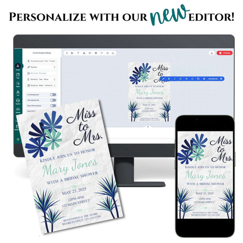 Personalized Navy Blue Bold Bridal Shower Invitation