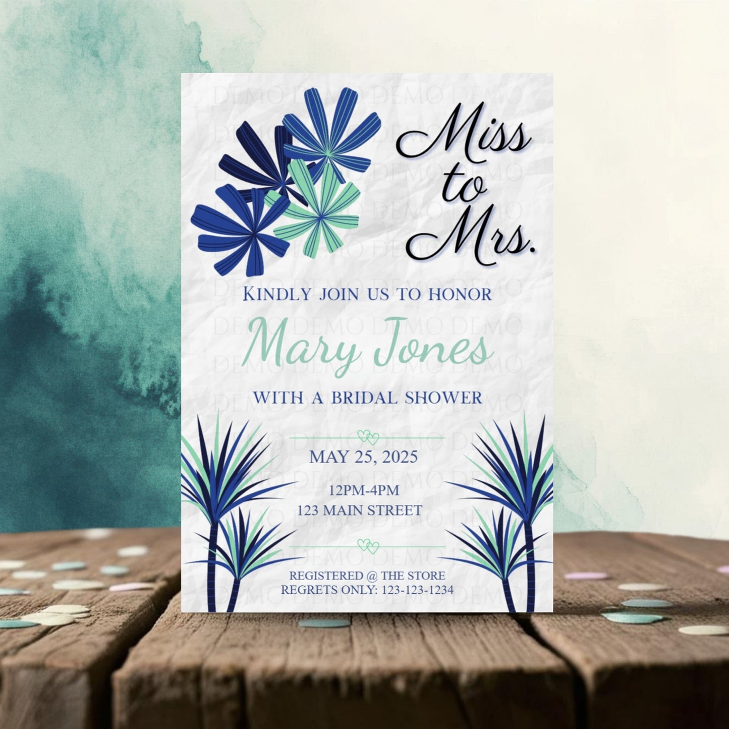 Personalized Navy Blue Bold Bridal Shower Invitation