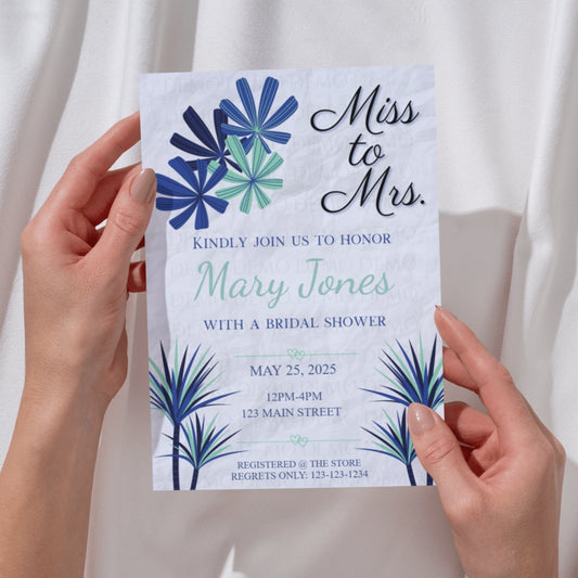 Personalized Navy Blue Bold Bridal Shower Invitation