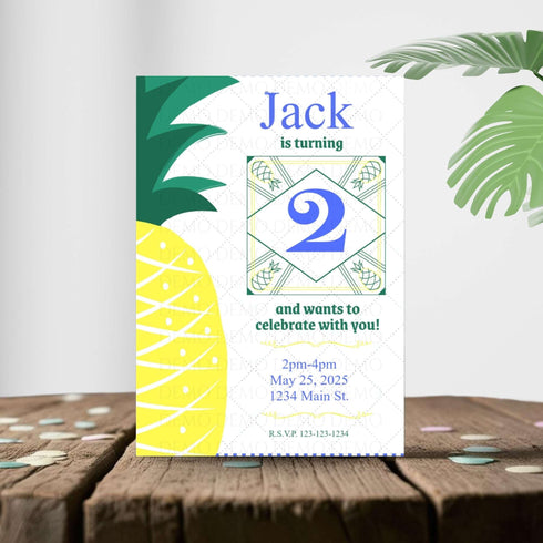 Personalized Pineapple Blue Invitation