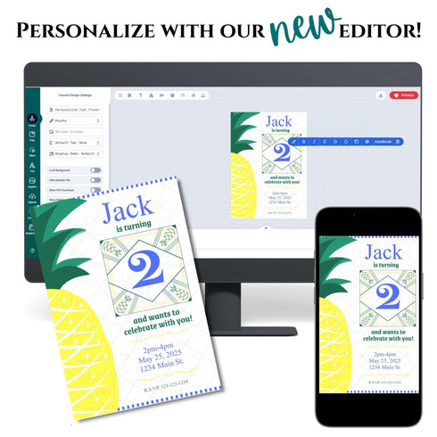 Personalized Pineapple Blue Invitation