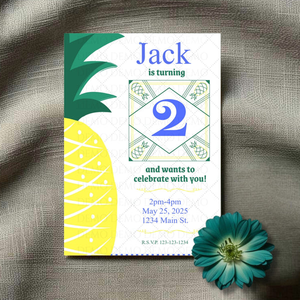 Personalized Pineapple Blue Invitation