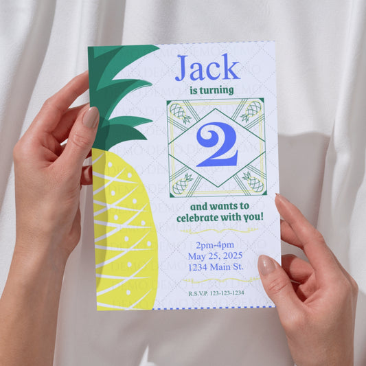 Personalized Pineapple Blue Invitation