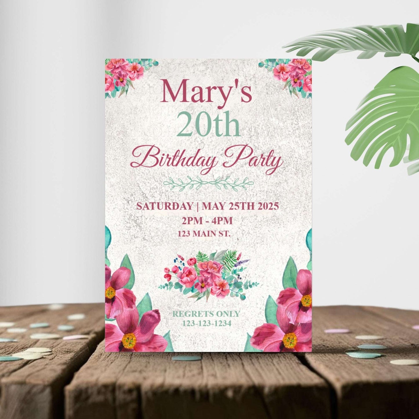 Personalized Pink Peony Milestone Birthday Invitation