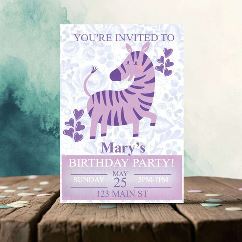 Personalized Purple Zebra Invitation