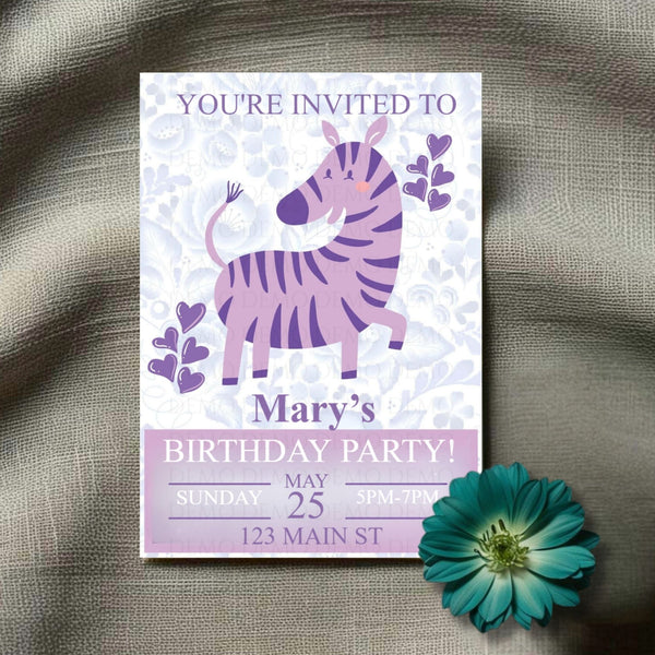 Personalized Purple Zebra Invitation