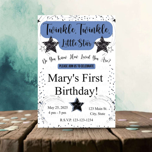 Personalized Twinkle Little Star Birthday Invitation | Blue