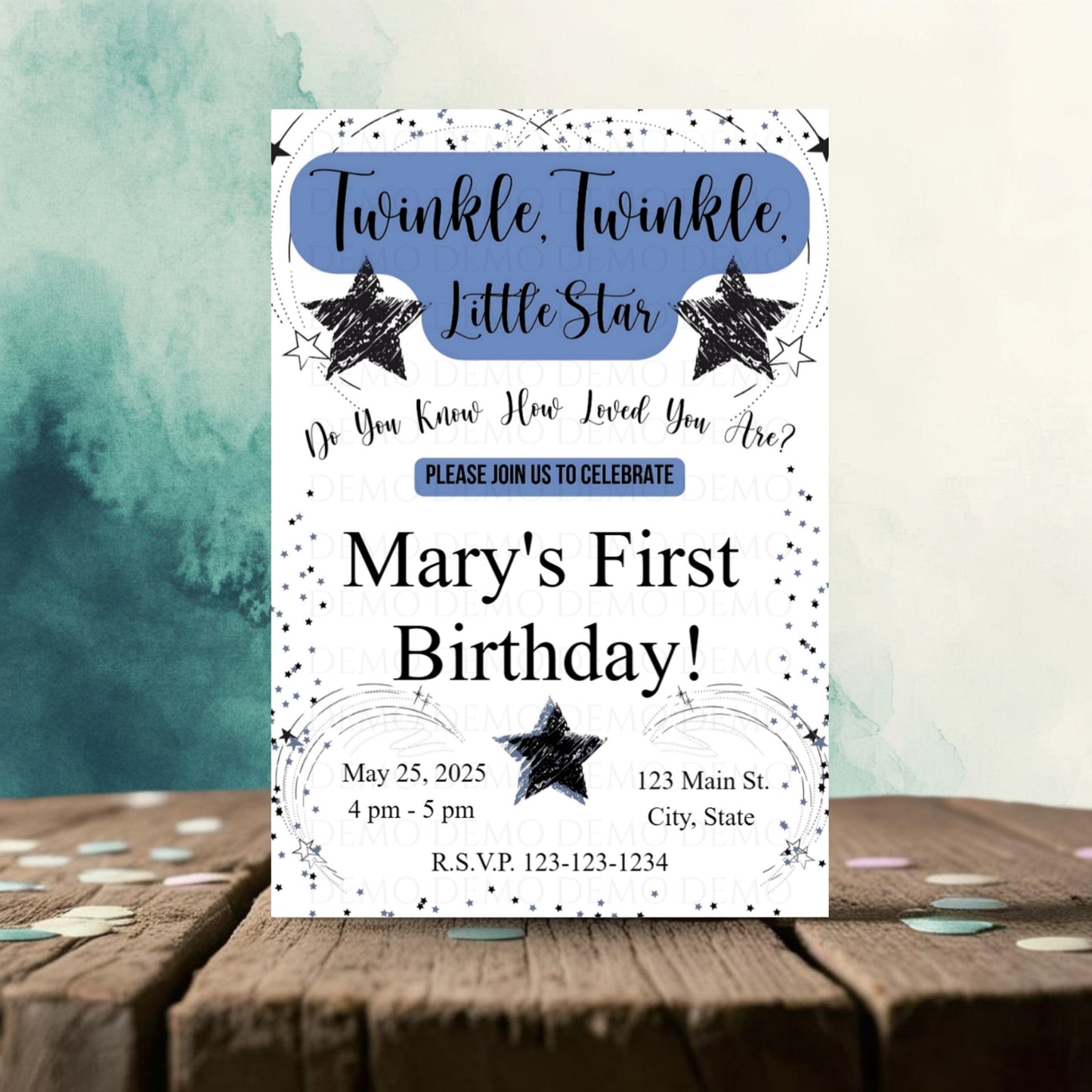 Personalized Twinkle Little Star Birthday Invitation | Blue