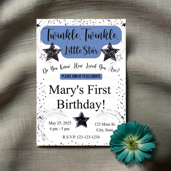 Personalized Twinkle Little Star Birthday Invitation | Blue
