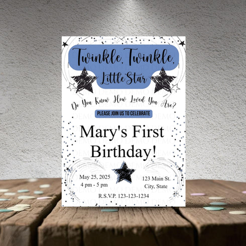 Personalized Twinkle Little Star Birthday Invitation | Blue
