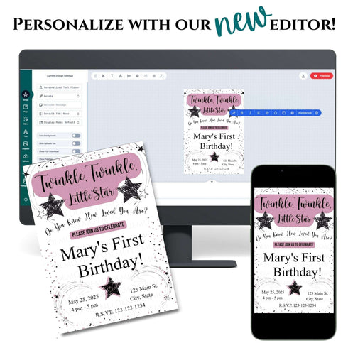 Personalized Twinkle Little Star Birthday Invitation | Pink