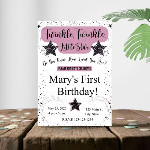 Personalized Twinkle Little Star Birthday Invitation | Pink