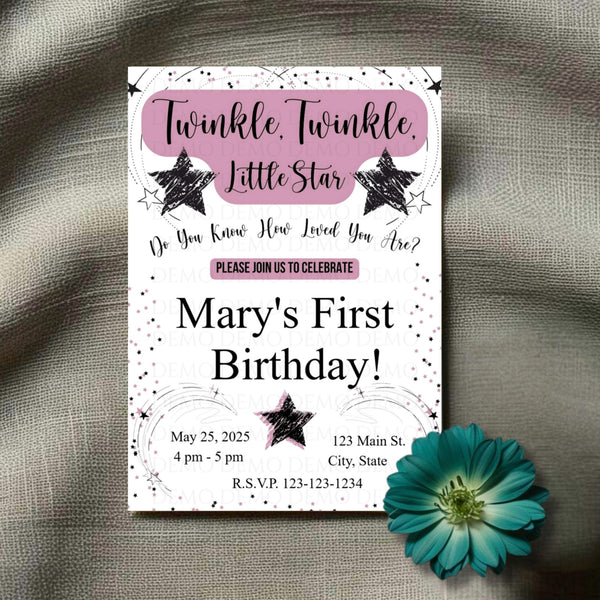 Personalized Twinkle Little Star Birthday Invitation | Pink