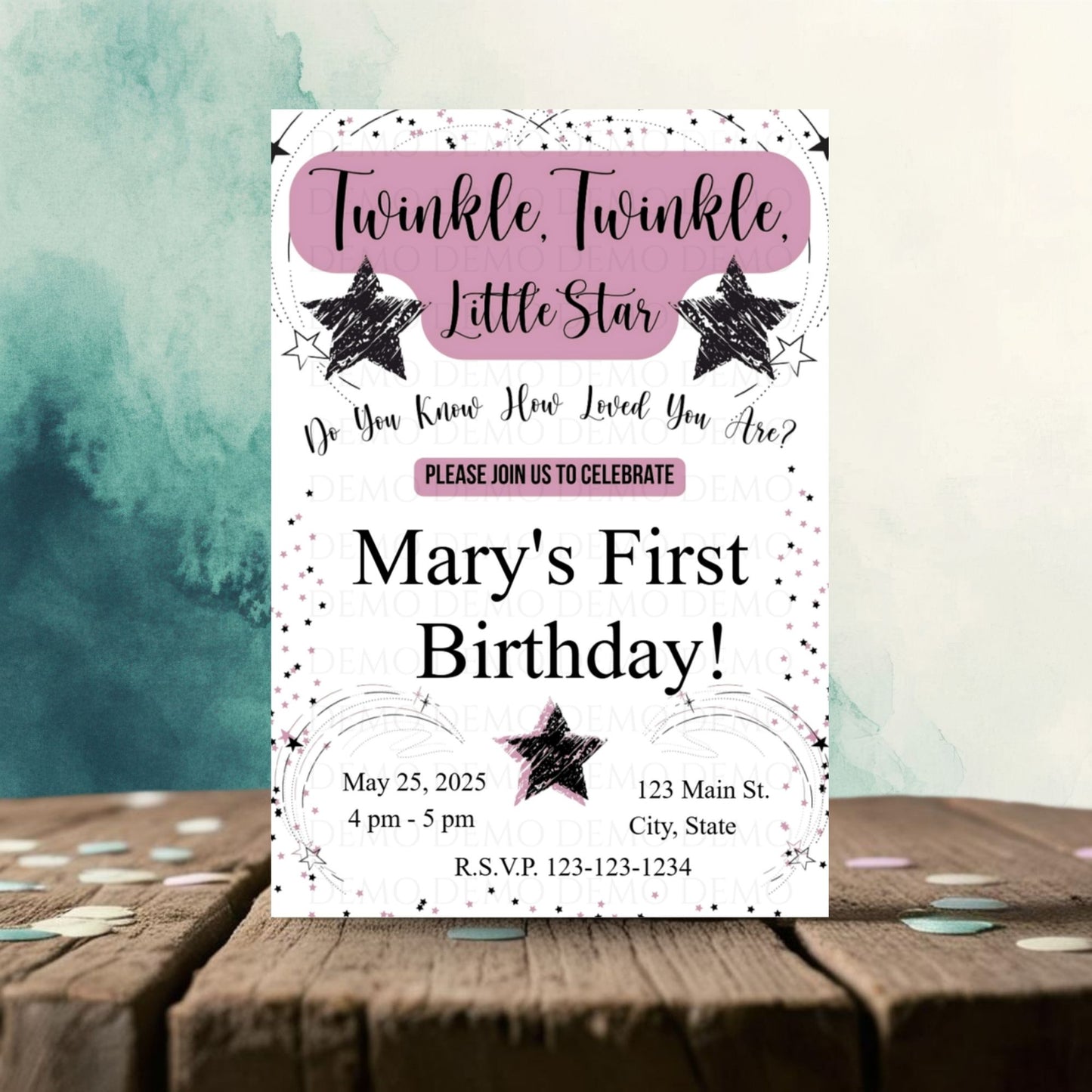 Personalized Twinkle Little Star Birthday Invitation | Pink