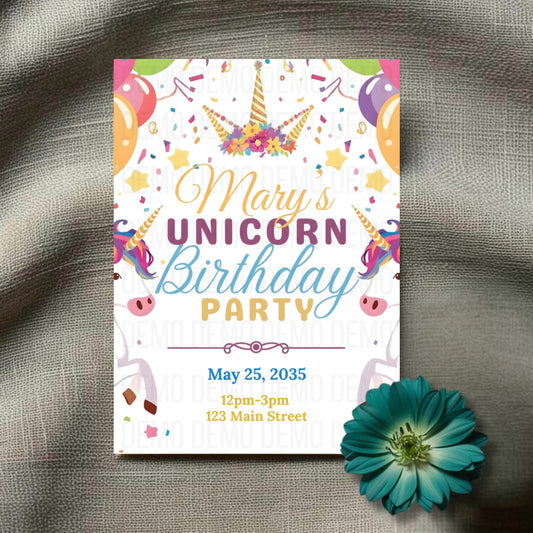Personalized Unicorn Birthday Invite