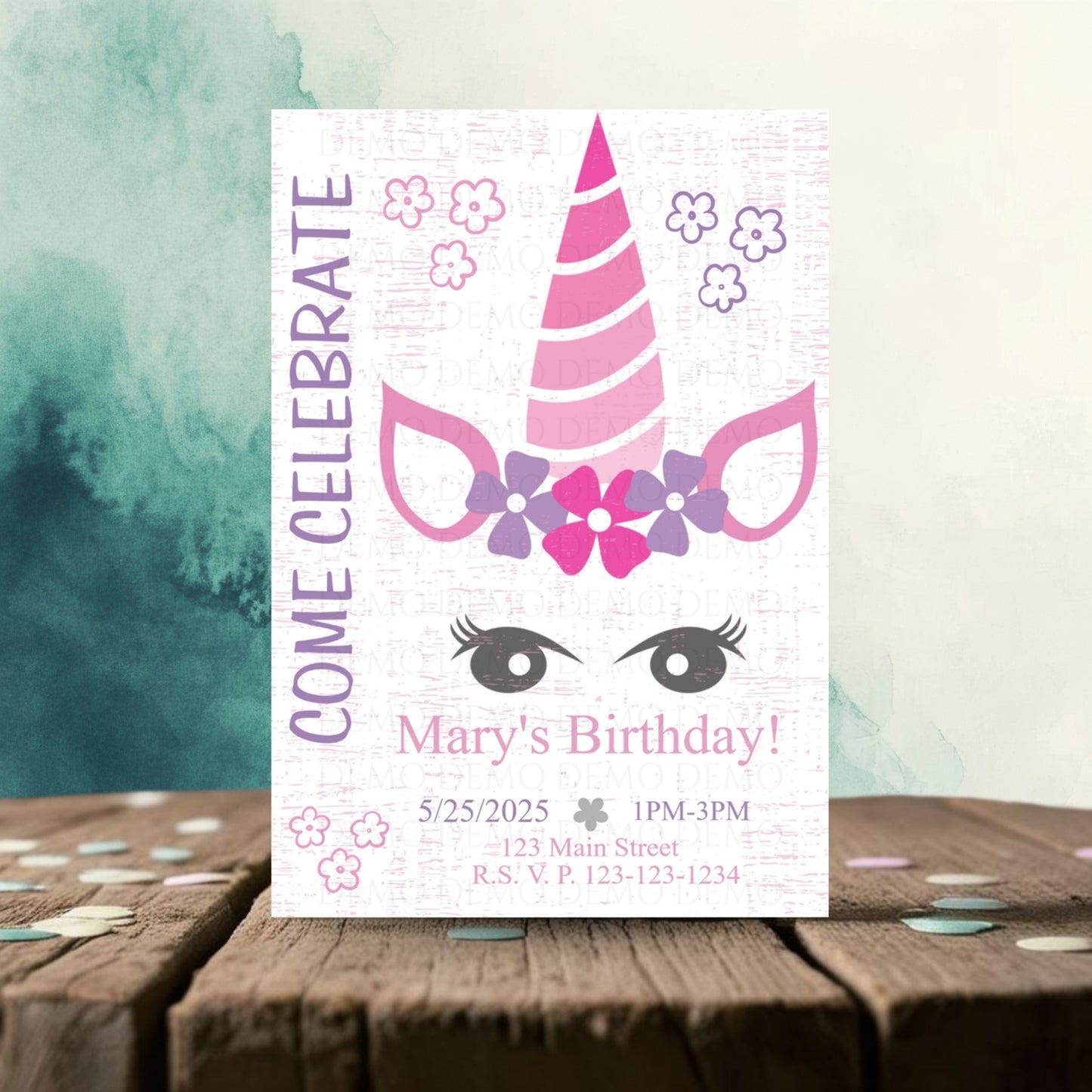Personalized Unicorn Face Birthday Invitation