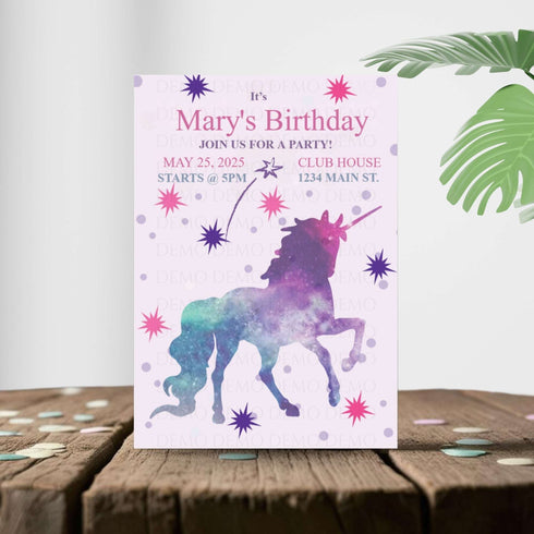 Personalized Unicorn Themed Birthday Invitation