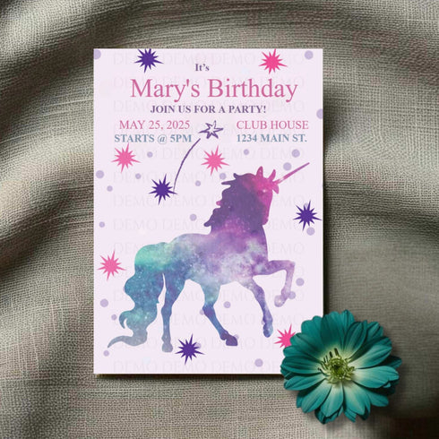 Personalized Unicorn Themed Birthday Invitation