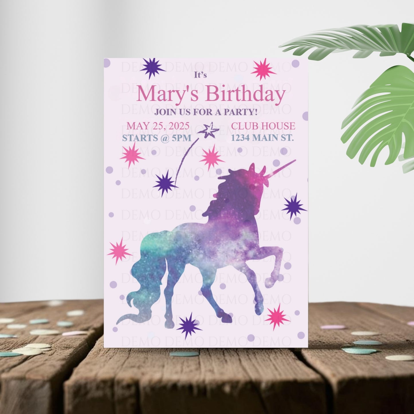 Personalized Unicorn Themed Birthday Invitation