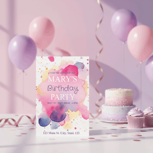 Personalized Watercolor Splatter Birthday Invitation – Editable Template