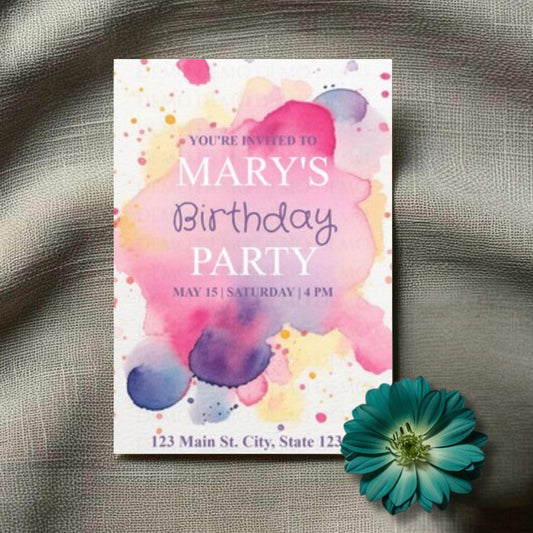 Personalized Watercolor Floral Birthday Invitation