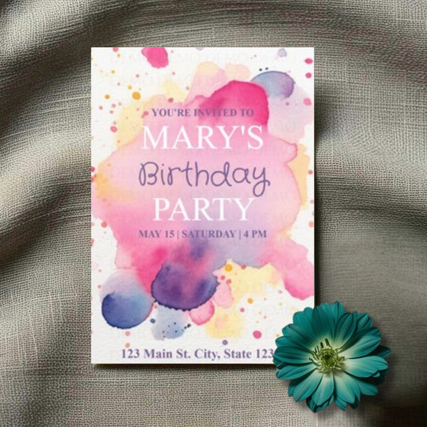 Personalized Watercolor Floral Birthday Invitation