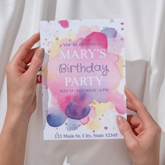 Personalized Watercolor Floral Birthday Invitation